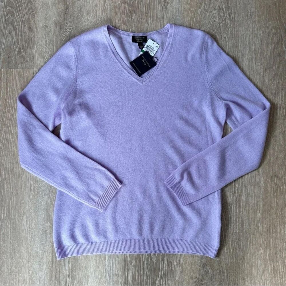 Charter Club 100% Cashmere Lilac V-Neck Sweater
